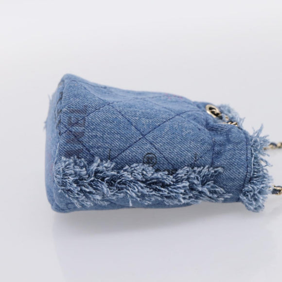 CHANEL Matelasse Chain Shoulder Pouch Denim Blue Gold CC Auth 196050SAM