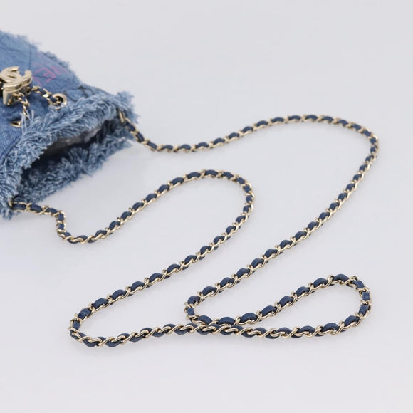 CHANEL Matelasse Chain Shoulder Pouch Denim Blue Gold CC Auth 196050SAM