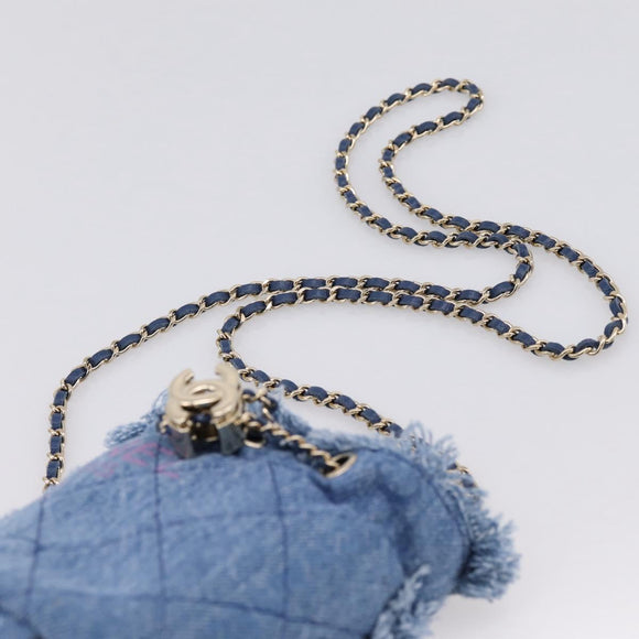 CHANEL Matelasse Chain Shoulder Pouch Denim Blue Gold CC Auth 196050SAM