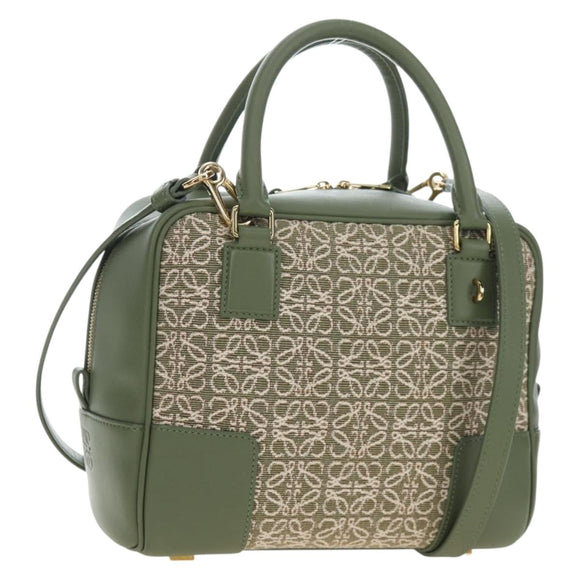 LOEWE Amazona 19 Hand Bag Canvas 2way Beige Gold Auth 196053SAM