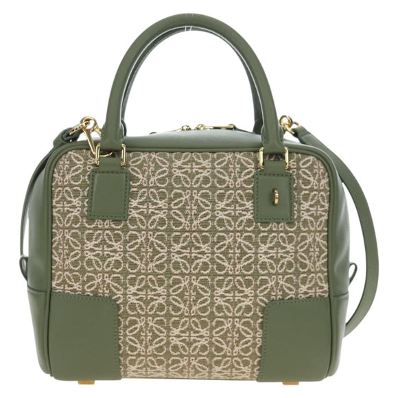 LOEWE Amazona 19 Hand Bag Canvas 2way Beige Gold Auth 196053SAM