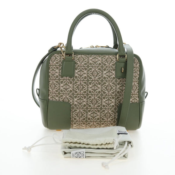 LOEWE Amazona 19 Hand Bag Canvas 2way Beige Gold Auth 196053SAM