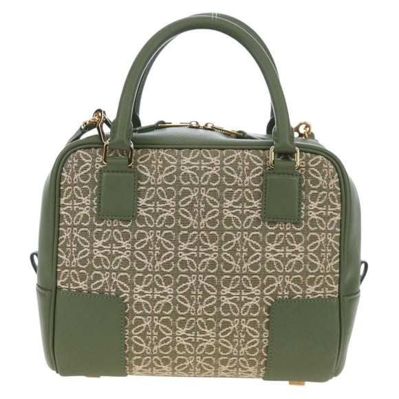 LOEWE Amazona 19 Hand Bag Canvas 2way Beige Gold Auth 196053SAM
