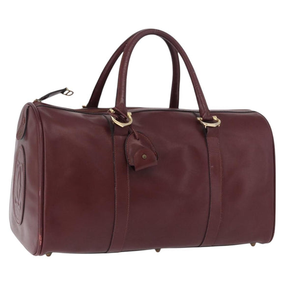 CARTIER Must Line Boston Bag Leather Bordeaux Gold Auth 196057