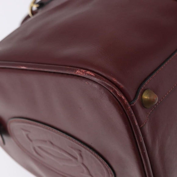 CARTIER Must Line Boston Bag Leather Bordeaux Gold Auth 196057