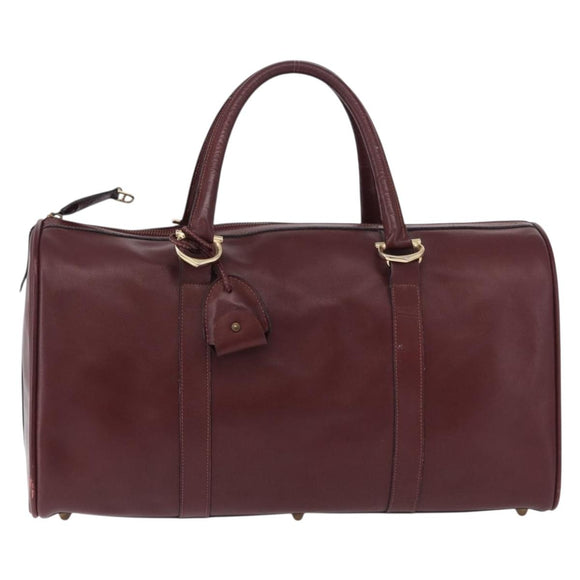 CARTIER Must Line Boston Bag Leather Bordeaux Gold Auth 196057
