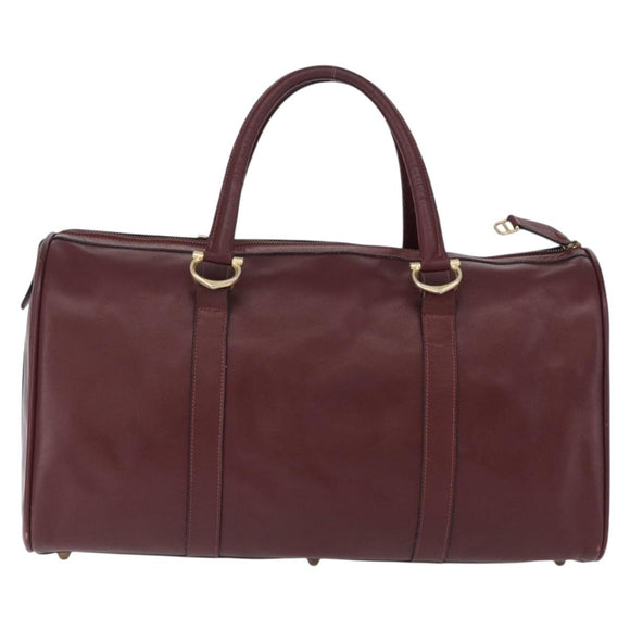 CARTIER Must Line Boston Bag Leather Bordeaux Gold Auth 196057