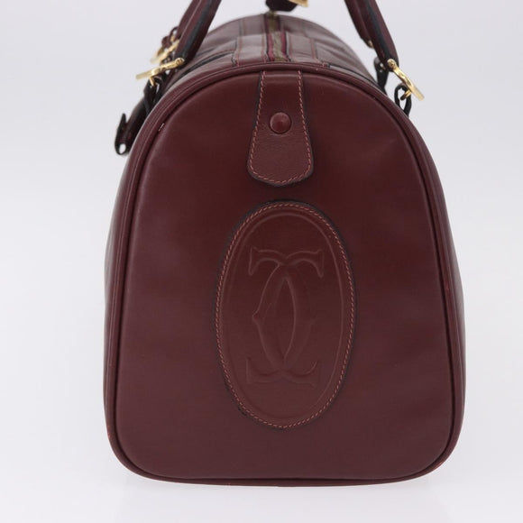 CARTIER Must Line Boston Bag Leather Bordeaux Gold Auth 196057