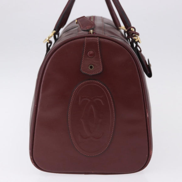 CARTIER Must Line Boston Bag Leather Bordeaux Gold Auth 196057