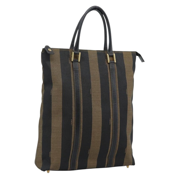 FENDI Pecan Canvas Hand Bag Black Brown Auth 196062A