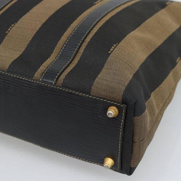 FENDI Pecan Canvas Hand Bag Black Brown Auth 196062A