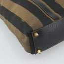 FENDI Pecan Canvas Hand Bag Black Brown Auth 196062A-15