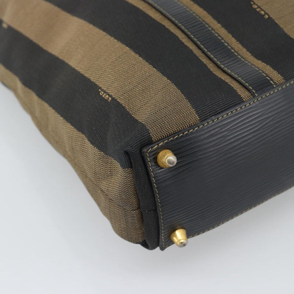FENDI Pecan Canvas Hand Bag Black Brown Auth 196062A