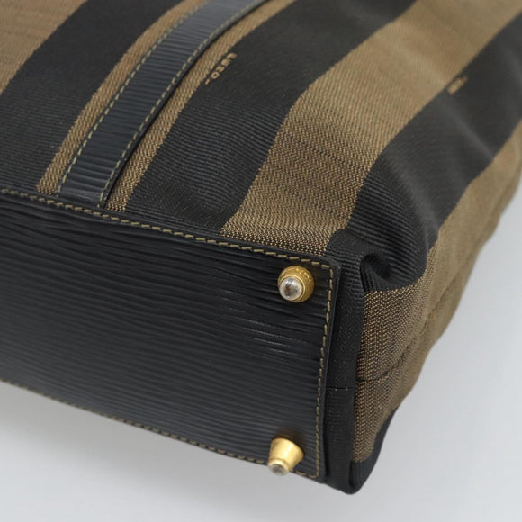 FENDI Pecan Canvas Hand Bag Black Brown Auth 196062A