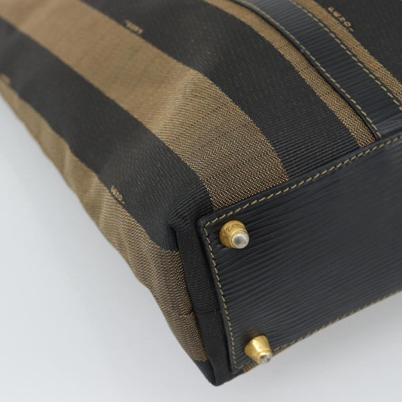 FENDI Pecan Canvas Hand Bag Black Brown Auth 196062A