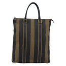 FENDI Pecan Canvas Hand Bag Black Brown Auth 196062A-13
