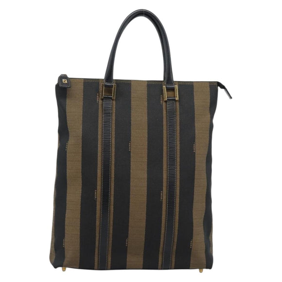 FENDI Pecan Canvas Hand Bag Black Brown Auth 196062A