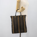 FENDI Pecan Canvas Hand Bag Black Brown Auth 196062A-22