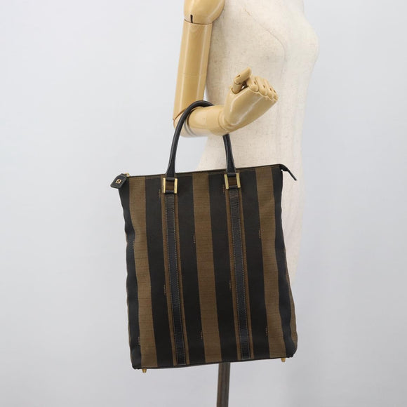 FENDI Pecan Canvas Hand Bag Black Brown Auth 196062A