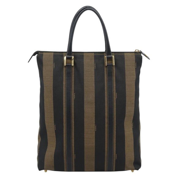 FENDI Pecan Canvas Hand Bag Black Brown Auth 196062A