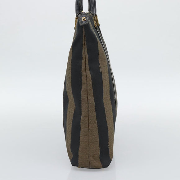 FENDI Pecan Canvas Hand Bag Black Brown Auth 196062A