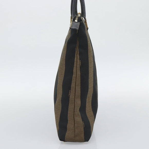 FENDI Pecan Canvas Hand Bag Black Brown Auth 196062A