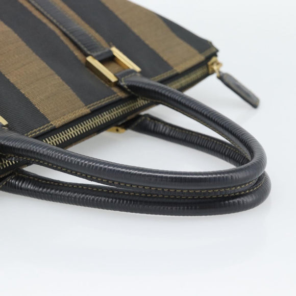 FENDI Pecan Canvas Hand Bag Black Brown Auth 196062A