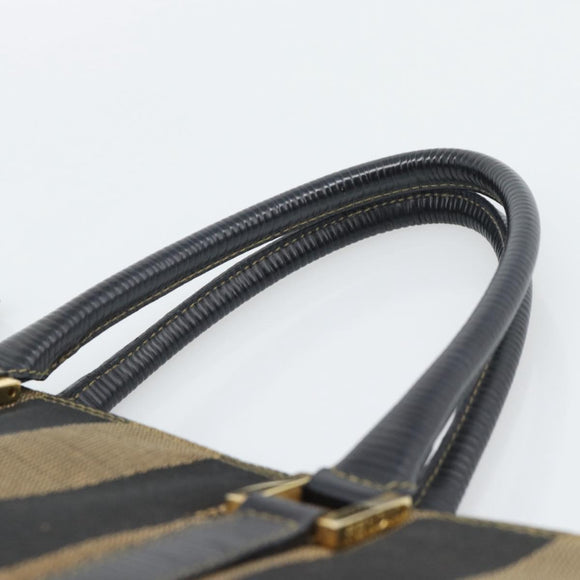 FENDI Pecan Canvas Hand Bag Black Brown Auth 196062A