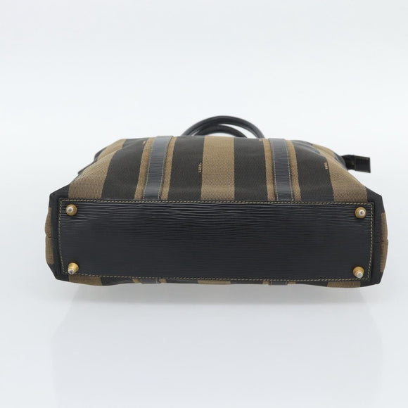 FENDI Pecan Canvas Hand Bag Black Brown Auth 196062A