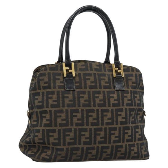 FENDI Zucca Canvas Hand Bag Brown Black Auth 196063