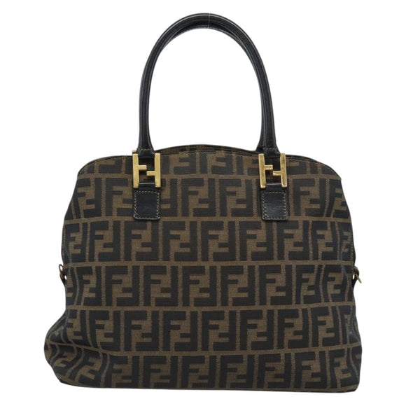 FENDI Zucca Canvas Hand Bag Brown Black Auth 196063