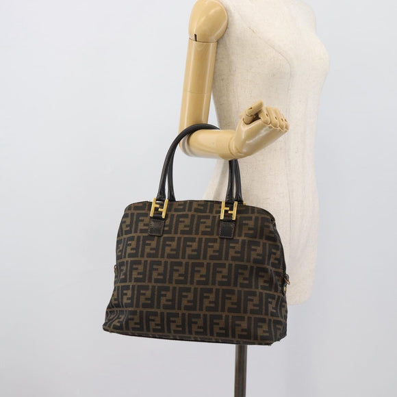 FENDI Zucca Canvas Hand Bag Brown Black Auth 196063