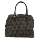 FENDI Zucca Canvas Hand Bag Brown Black Auth 196063-2