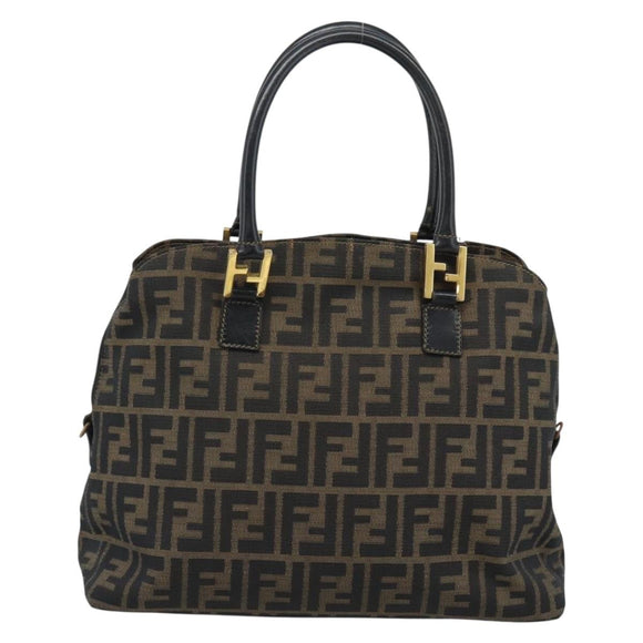 FENDI Zucca Canvas Hand Bag Brown Black Auth 196063