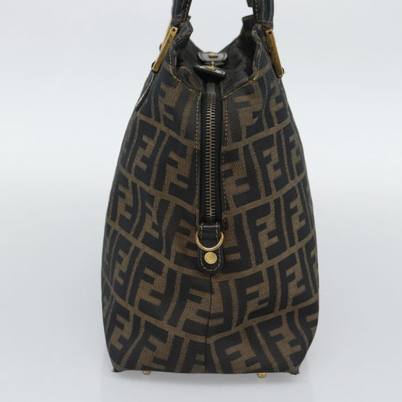 FENDI Zucca Canvas Hand Bag Brown Black Auth 196063