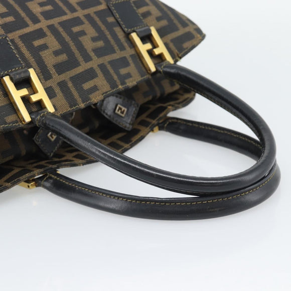FENDI Zucca Canvas Hand Bag Brown Black Auth 196063
