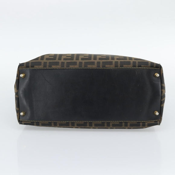 FENDI Zucca Canvas Hand Bag Brown Black Auth 196063