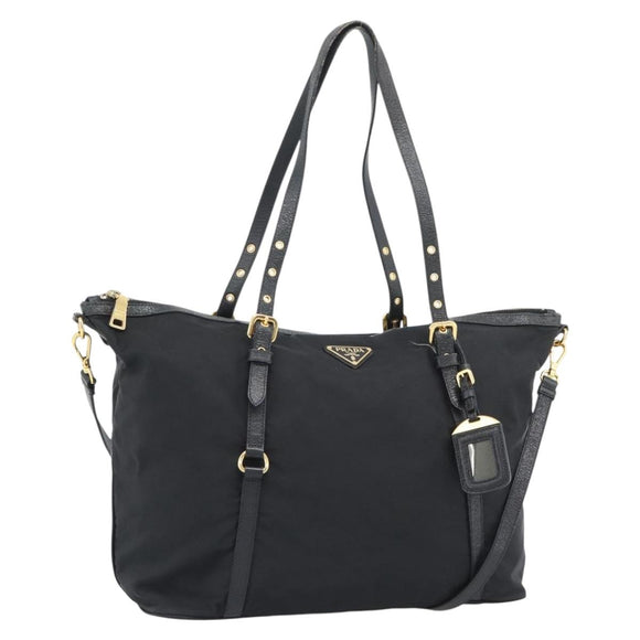 PRADA Tote Bag Nylon 2way Black Gold Auth 196064