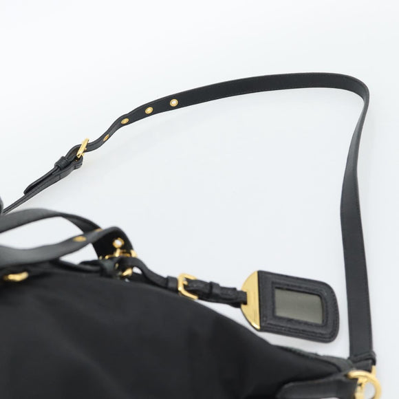 PRADA Tote Bag Nylon 2way Black Gold Auth 196064