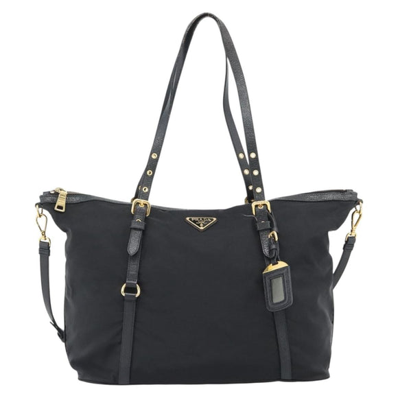 PRADA Tote Bag Nylon 2way Black Gold Auth 196064