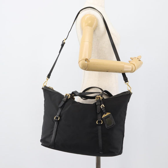 PRADA Tote Bag Nylon 2way Black Gold Auth 196064