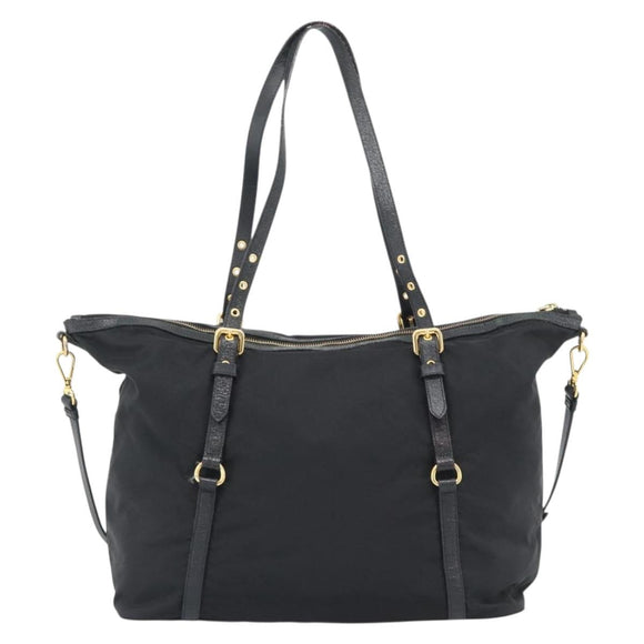 PRADA Tote Bag Nylon 2way Black Gold Auth 196064