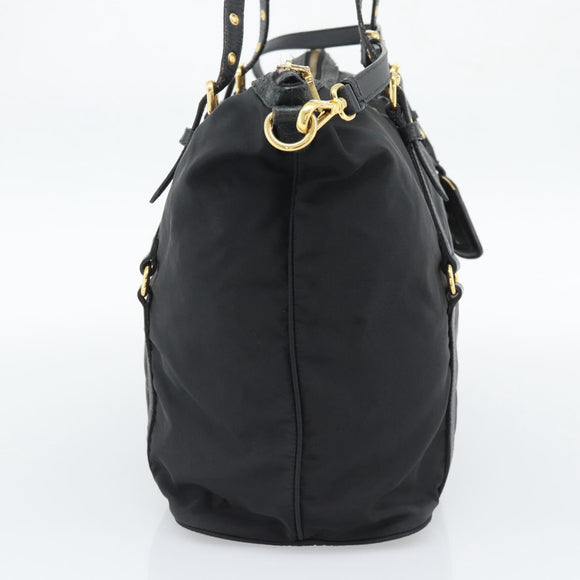 PRADA Tote Bag Nylon 2way Black Gold Auth 196064