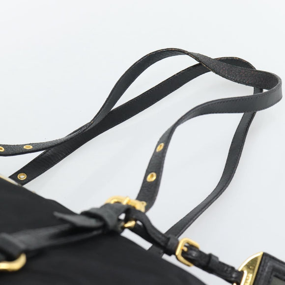 PRADA Tote Bag Nylon 2way Black Gold Auth 196064