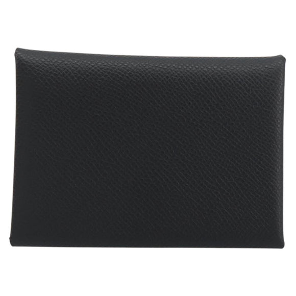 HERMES Calvi Duo Coin Purse Leather Black Silver Auth 196067V