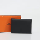 HERMES Calvi Duo Coin Purse Leather Black Silver Auth 196067V-20