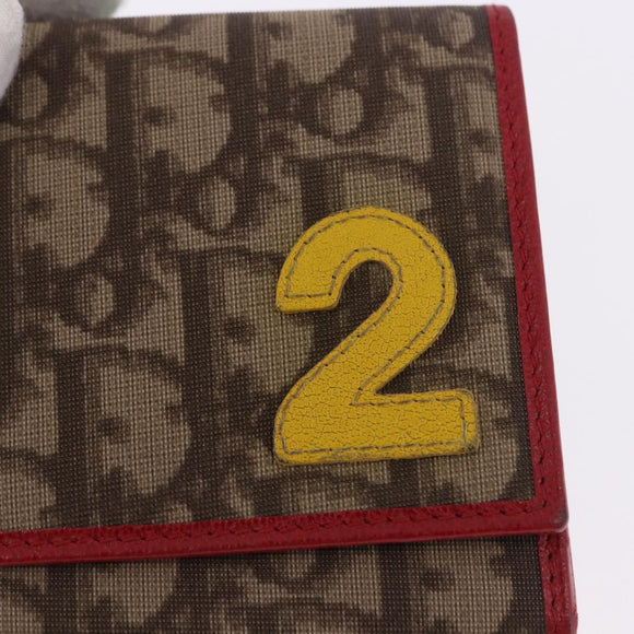 Christian Dior Trotter Canvas Compact Wallet PVC Beige Silver Auth 196069V