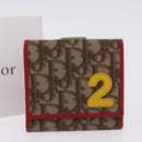 Christian Dior Trotter Canvas Compact Wallet PVC Beige Silver Auth 196069V-12