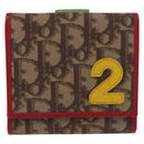 Christian Dior Trotter Canvas Compact Wallet PVC Beige Silver Auth 196069V-13