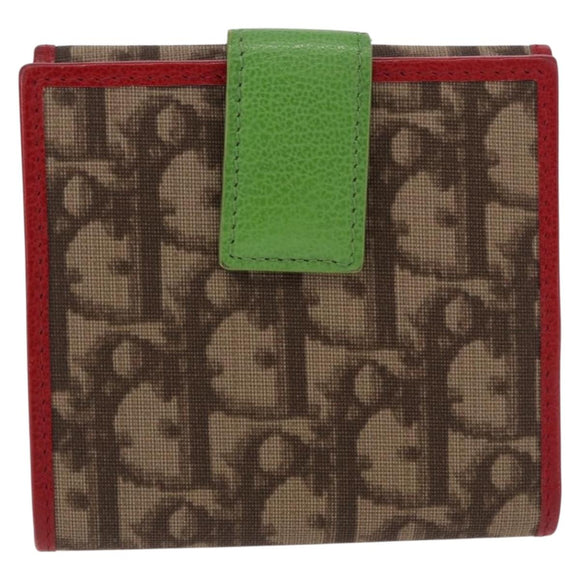 Christian Dior Trotter Canvas Compact Wallet PVC Beige Silver Auth 196069V